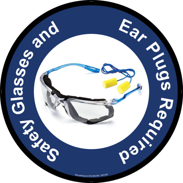Vloersticker - Veiligheidsbril en gehoorbescherming verpicht 45 cm