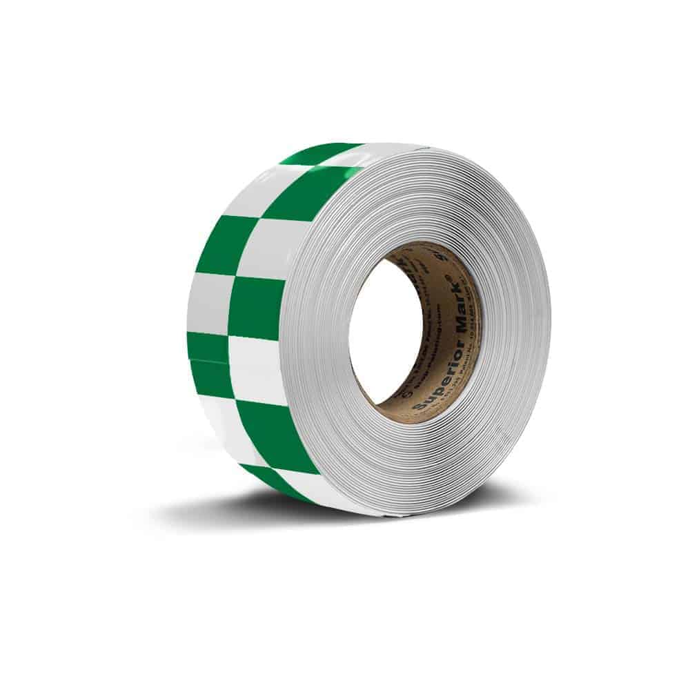 Floor Marking Tape - White and Green Checker Tape 5cm