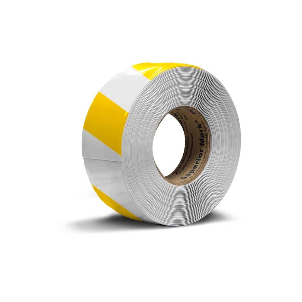 Floor Marking Tape - White and Yellow Stripes 5cm
